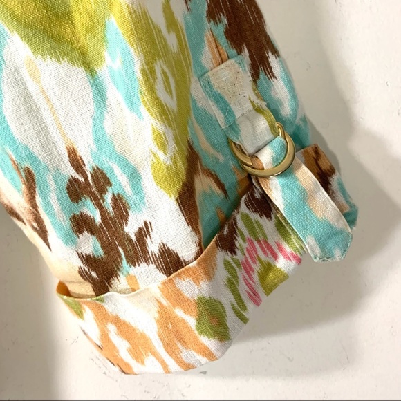 JM Collection Linen Ikat Print Button Front Top - Picture 4 of 9